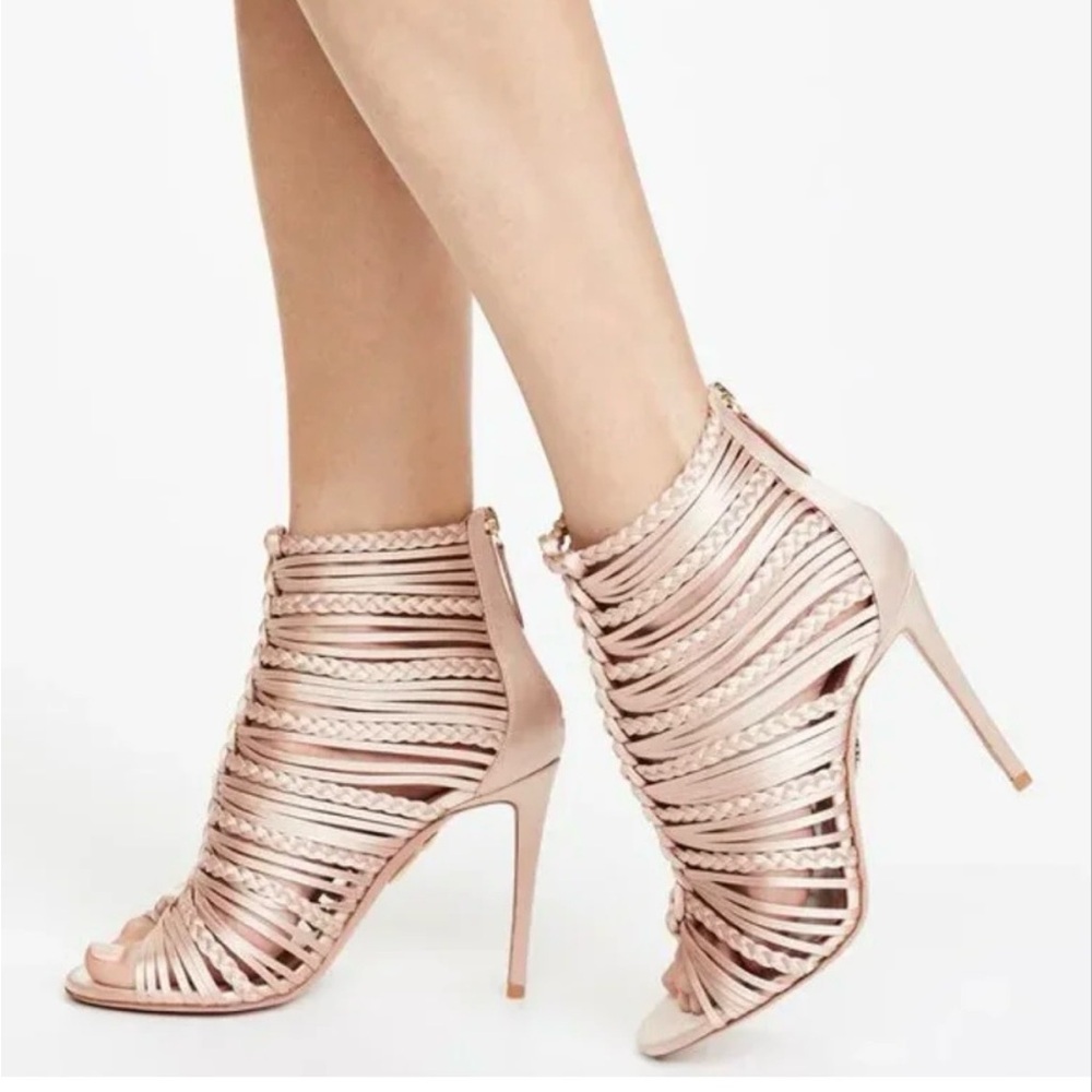 Aquazzura Braided Strappy Heels - Rose Gold
